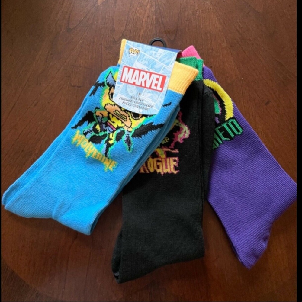 Funko Black Light Socks Target Ex. POP! Marvel 3-Pk Wolverine, Rogue, Magneto